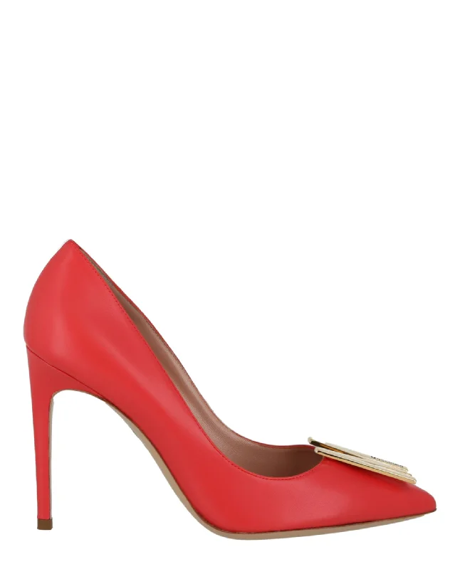 Women's snakeskin - embossed stiletto heel pumps for a bold statementGold-Tone Logo Pump Women's snakeskin - embossed stiletto heel pumps for a bold statementGold-Tone Logo Pump