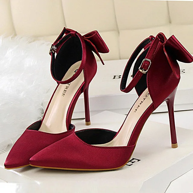 Women's evening gala stiletto heel pumps in a long - lasting colorSweet Women Pumps Beautiful High Shoes Fashion Women High Heel Sandals Pointed Toe Satin Bow Heeled Sandals Women's evening gala stiletto heel pumps in a long - lasting colorSweet Women Pumps Beautiful High Shoes Fashion Women High Heel Sandals Pointed Toe Satin Bow Heeled Sandals