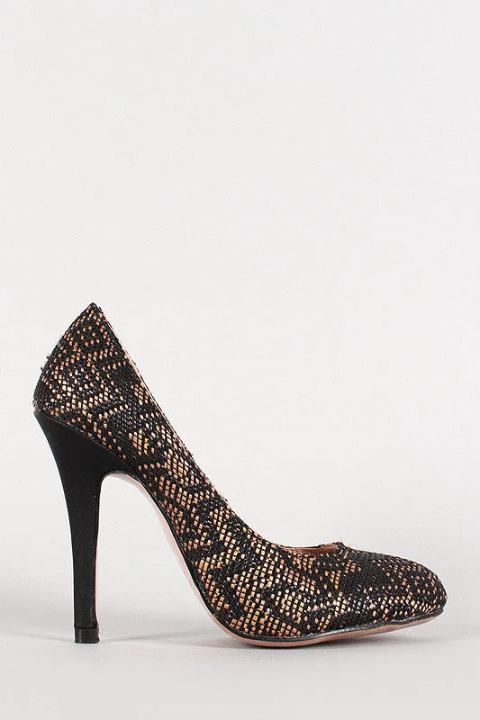 Women's cocktail party stiletto heel pumps with a unique patternTwo-Tone Woven Pattern Pointy Toe Pump Women's cocktail party stiletto heel pumps with a unique patternTwo-Tone Woven Pattern Pointy Toe Pump