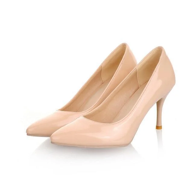 Women's peach stiletto heel pumps for a soft and feminine appealSolid Patent Leather Heeled Pumps Shoes Women's peach stiletto heel pumps for a soft and feminine appealSolid Patent Leather Heeled Pumps Shoes