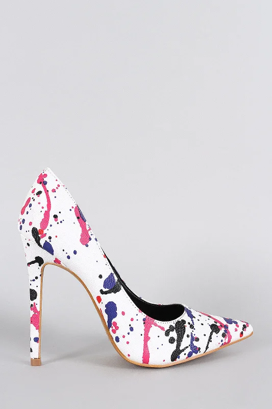 Women's strappy open - toe stiletto heel pumps with rhinestonesShoe Republic LA Paint Splatter Pointy Toe Pump Women's strappy open - toe stiletto heel pumps with rhinestonesShoe Republic LA Paint Splatter Pointy Toe Pump