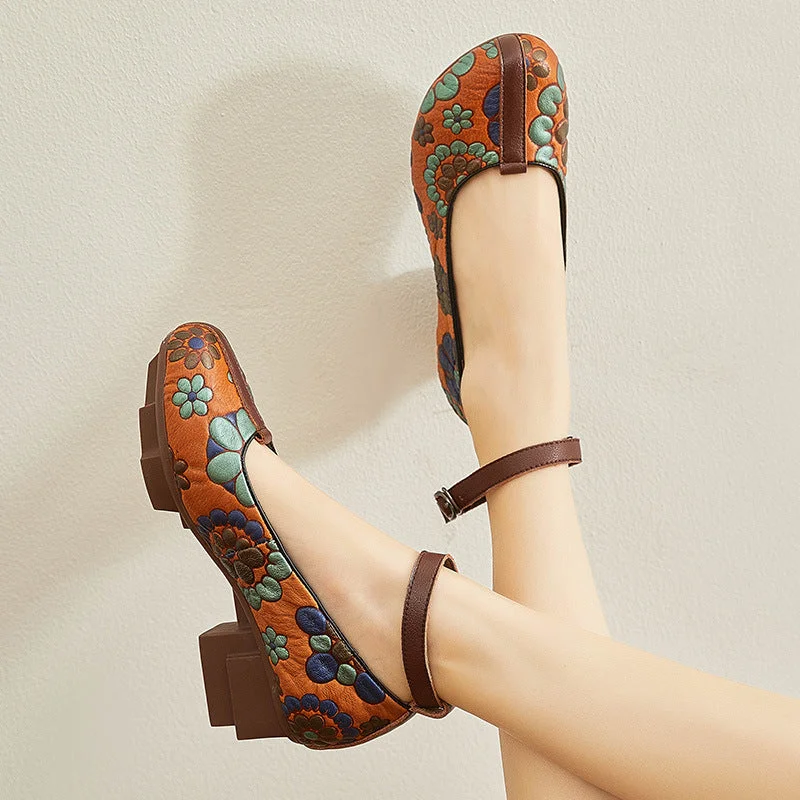 Women's burgundy stiletto heel pumps for a sophisticated appearanceWomen Retro Floral Leather Wedge Square Sole Pumps Women's burgundy stiletto heel pumps for a sophisticated appearanceWomen Retro Floral Leather Wedge Square Sole Pumps
