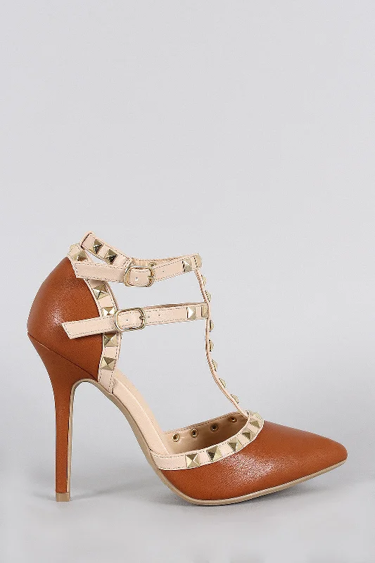 Women's date - night stiletto heel pumps with a sexy silhouetteWild Diva Lounge Pyramid Studded Caged Pointy Toe Pump Women's date - night stiletto heel pumps with a sexy silhouetteWild Diva Lounge Pyramid Studded Caged Pointy Toe Pump