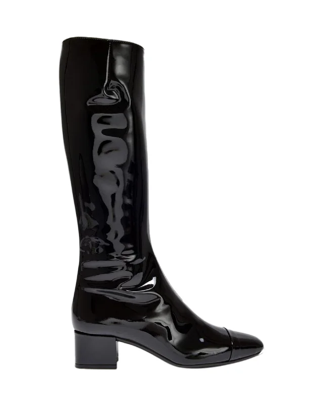 Women's strappy open - toe stiletto heel pumps with rhinestonesMalaga Boots in Black Patent Leather Women's strappy open - toe stiletto heel pumps with rhinestonesMalaga Boots in Black Patent Leather