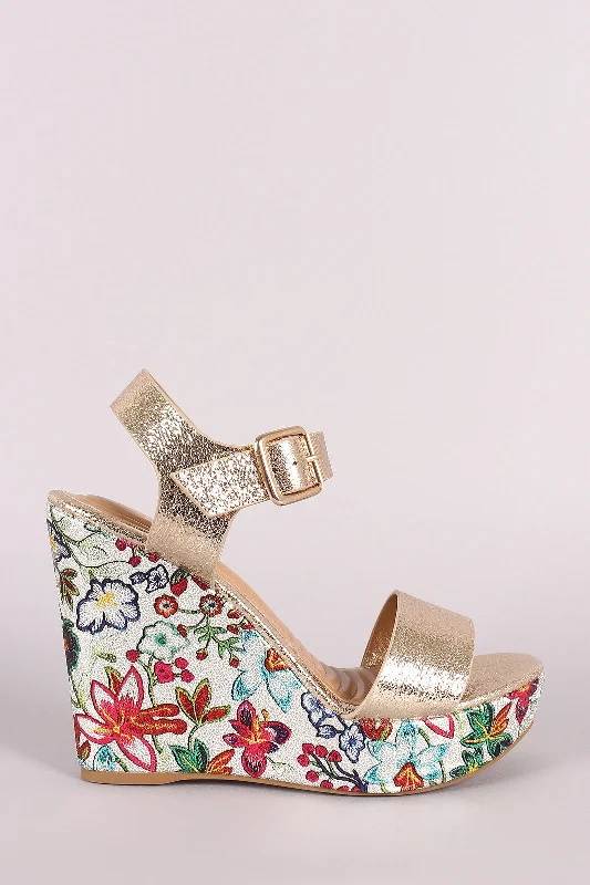 Women's faux suede stiletto heel pumps for a budget - friendly optionBamboo Cracked Metallic Open Toe Floral Platform Wedge Women's faux suede stiletto heel pumps for a budget - friendly optionBamboo Cracked Metallic Open Toe Floral Platform Wedge