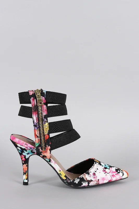 Women's padded - insole stiletto heel pumps for added comfortQupid Floral Strappy Cuff Pointy Toe Pump Women's padded - insole stiletto heel pumps for added comfortQupid Floral Strappy Cuff Pointy Toe Pump