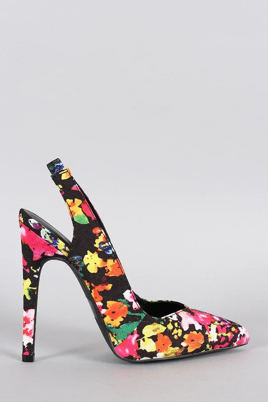 Women's non - slip stiletto heel pumps for safety on slippery floorsQupid Floral Pointy Toe Slingback Pump Women's non - slip stiletto heel pumps for safety on slippery floorsQupid Floral Pointy Toe Slingback Pump