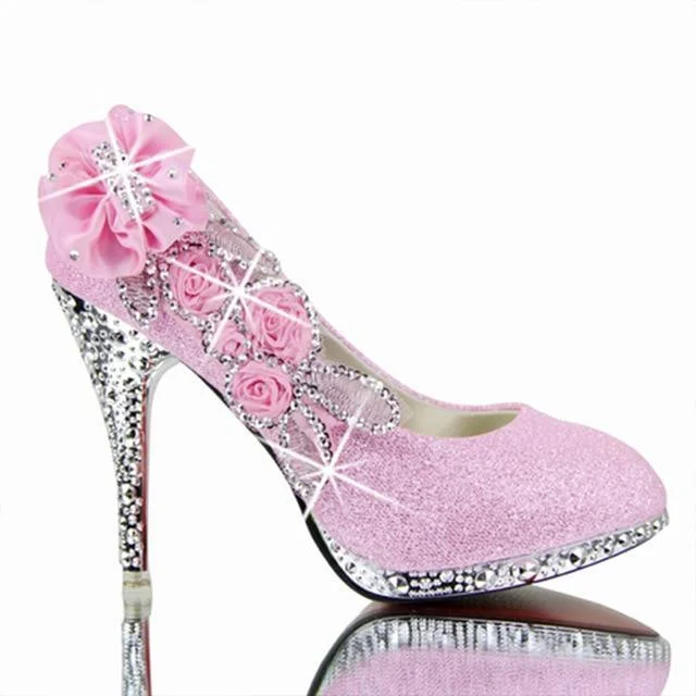 Women's ruffled stiletto heel pumps for a romantic styleFloral Glitter Wedding Pumps Shoes Women's ruffled stiletto heel pumps for a romantic styleFloral Glitter Wedding Pumps Shoes