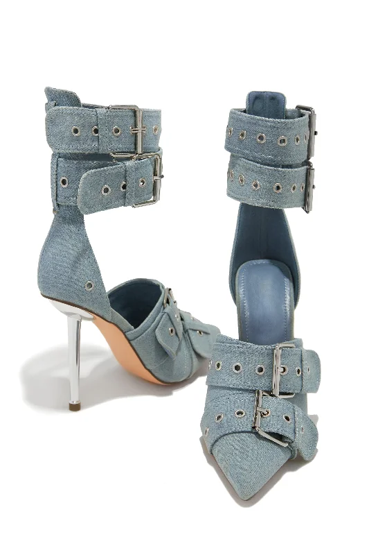 Women's breathable stiletto heel pumps for warm weatherKora Ankle Strap Pumps - Denim Women's breathable stiletto heel pumps for warm weatherKora Ankle Strap Pumps - Denim