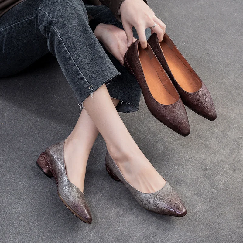 Women's mule - style stiletto heel pumps with a bow accentWomen Retro Embossed Leather Chunky Heel Pumps Shoes Women's mule - style stiletto heel pumps with a bow accentWomen Retro Embossed Leather Chunky Heel Pumps Shoes