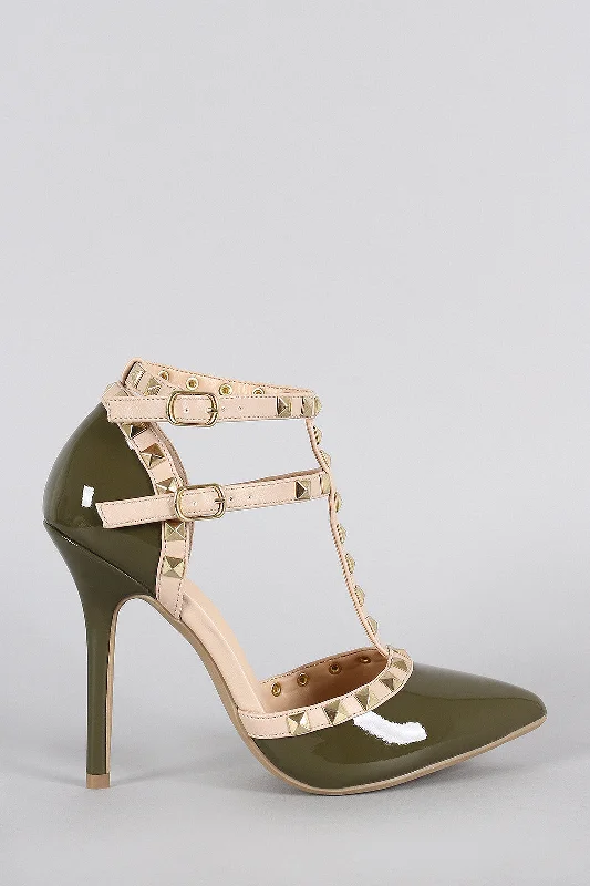 Women's shock - absorbing stiletto heel pumps for all - day wearWild Diva Lounge Studded Straps Pointy Toe Pump Women's shock - absorbing stiletto heel pumps for all - day wearWild Diva Lounge Studded Straps Pointy Toe Pump