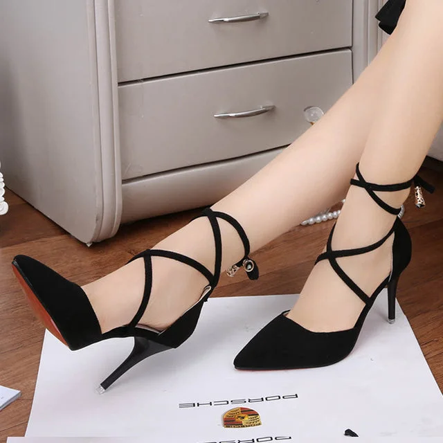 Women's pointed - toe slingback stiletto heel pumps in a peep - toe designSummer Women Pumps Pointed Toe High Heeled Sexy High Heels Fashion Cross Strap Suede Shoes Female Roman Sandals Women's pointed - toe slingback stiletto heel pumps in a peep - toe designSummer Women Pumps Pointed Toe High Heeled Sexy High Heels Fashion Cross Strap Suede Shoes Female Roman Sandals