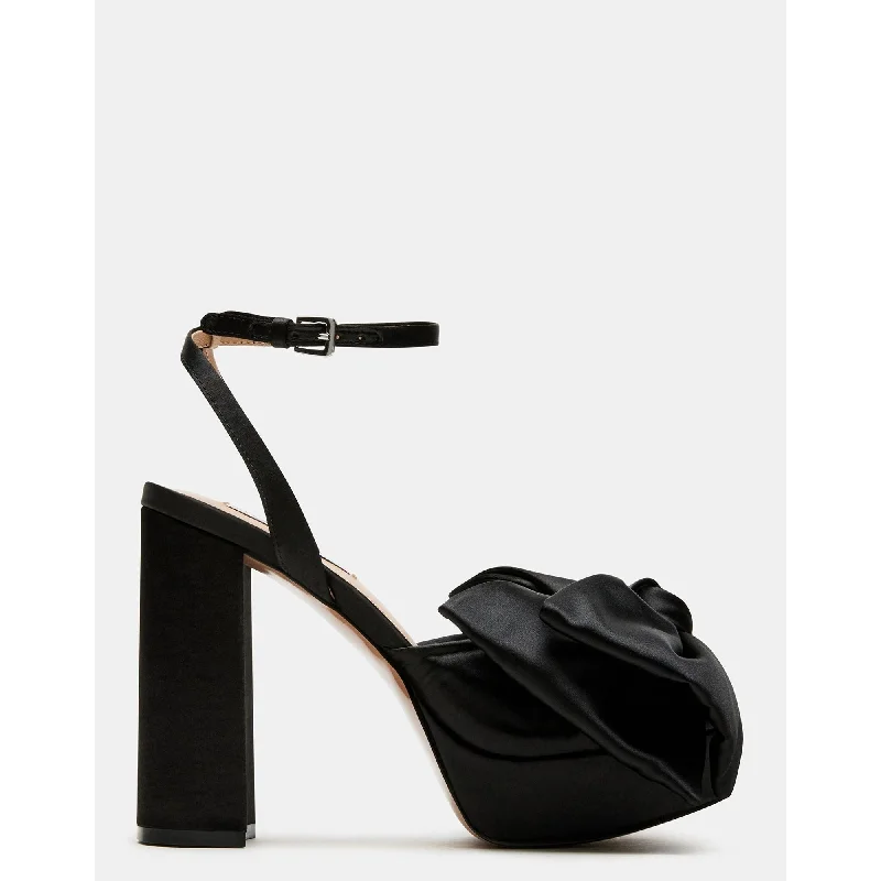 Women's mule - style stiletto heel pumps with a bow accentLively Black Satin