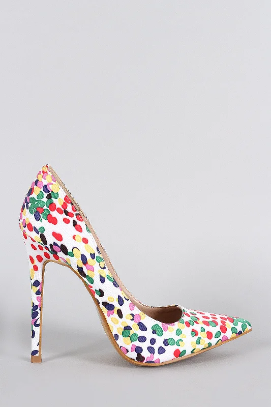 Women's hot pink stiletto heel pumps for a fun night outShoe Republic Dot Splatter Pointy Toe Pump Women's hot pink stiletto heel pumps for a fun night outShoe Republic Dot Splatter Pointy Toe Pump