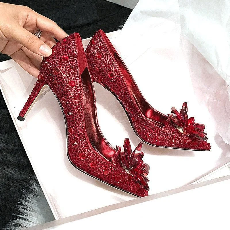 Women's satin - lined stiletto heel pumps for extra comfortRed Crystal Rhinestone Heel Pumps Shoes Women's satin - lined stiletto heel pumps for extra comfortRed Crystal Rhinestone Heel Pumps Shoes