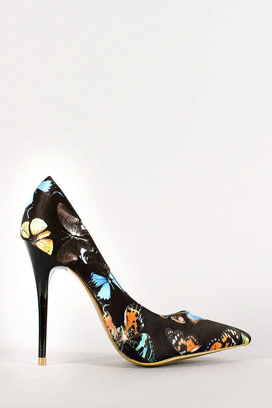 Women's metallic leather stiletto heel pumps with a reflective surfaceShoe Republic Butterfly Pointy Toe Pump Women's metallic leather stiletto heel pumps with a reflective surfaceShoe Republic Butterfly Pointy Toe Pump