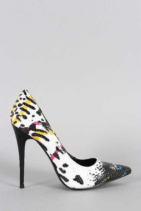 Women's ruffled stiletto heel pumps for a romantic styleShoe Republic LA Vegan Snake Blotched Pointy Toe Pump Women's ruffled stiletto heel pumps for a romantic styleShoe Republic LA Vegan Snake Blotched Pointy Toe Pump