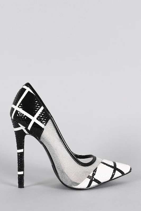 Women's wide - width stiletto heel pumps for a comfortable fitShoe Republic LA Mesh Two Tone Textured Grid Pointy Toe Pump Women's wide - width stiletto heel pumps for a comfortable fitShoe Republic LA Mesh Two Tone Textured Grid Pointy Toe Pump