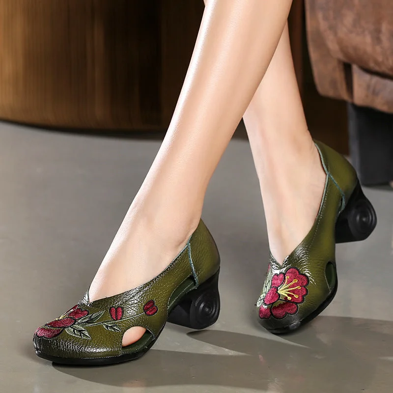 Women's prom stiletto heel pumps in a shimmery fabricWomen Retro Leather Flower Pumps