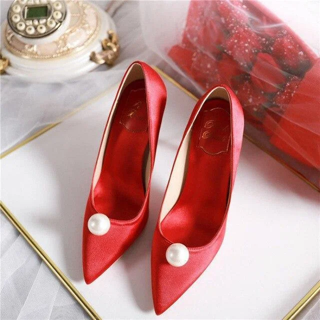 Women's party stiletto heel pumps with a glittery finishSilk Pearl Wedding Heels Pumps Shoes Women's party stiletto heel pumps with a glittery finishSilk Pearl Wedding Heels Pumps Shoes