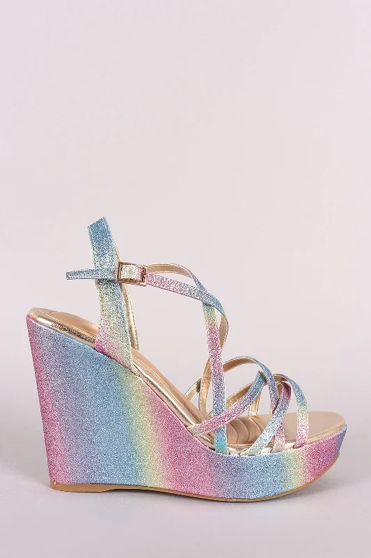 Women's snakeskin - embossed stiletto heel pumps for a bold statementBamboo Colorful Glitter Pastel Open Toe Crisscross Platform Wedge Women's snakeskin - embossed stiletto heel pumps for a bold statementBamboo Colorful Glitter Pastel Open Toe Crisscross Platform Wedge