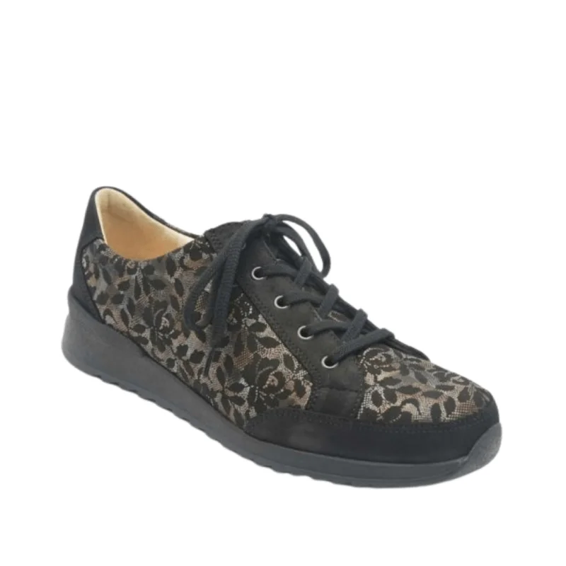 Sustainable Recycled Material Women's Oxfords in Gray for Eco - Conscious ShoppersFinn Comfort Women's Pordenone - Black/Marron Leaves Sustainable Recycled Material Women's Oxfords in Gray for Eco - Conscious ShoppersFinn Comfort Women's Pordenone - Black/Marron Leaves