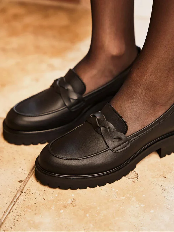 Shock - Absorbing Women's Loafers in Gray for Active LifestylesSpell Recycled Grain Leather Vegan Loafers | Black