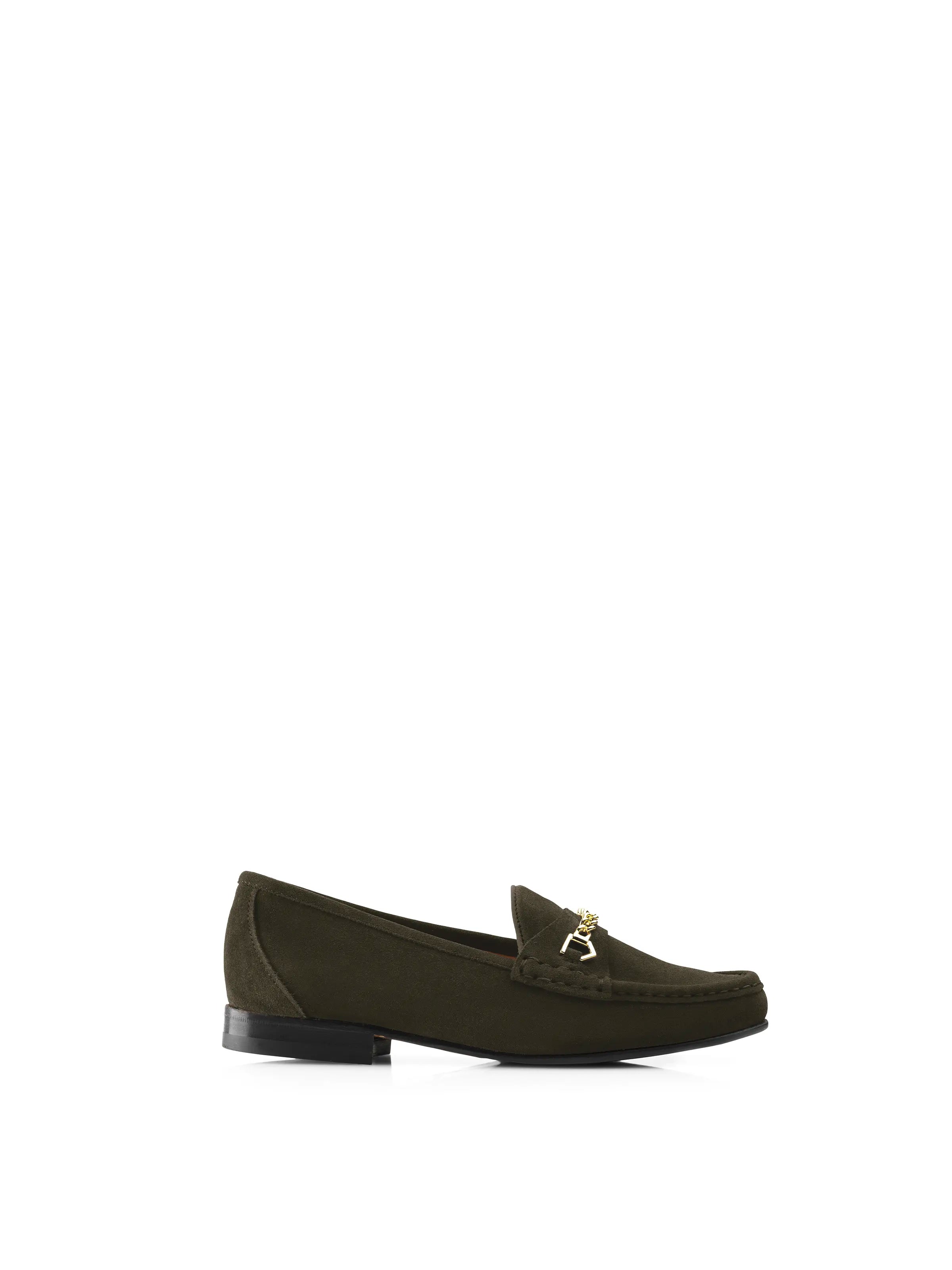 Waterproof Women's Loafers in Black for Rainy DaysApsley - Moss Green Suede