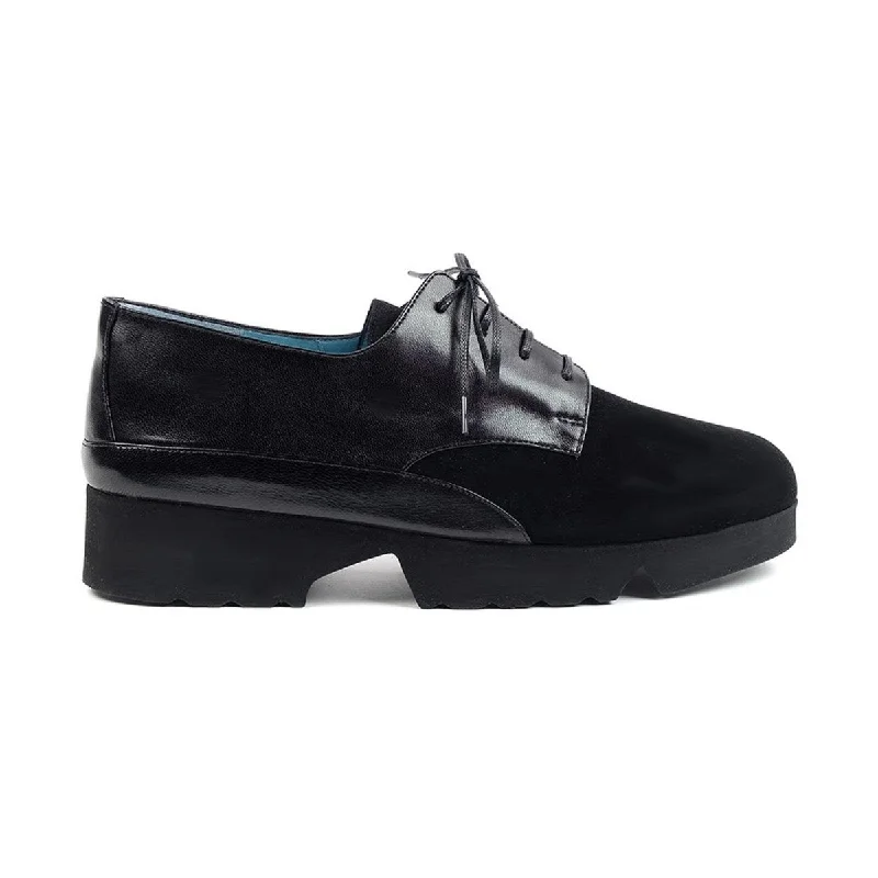 Plus Size Women's Wide - Fit Oxfords with Double Stitching in Black for DurabilityThierry Rabotin Women's Gate 7429H Black Suede/Leather Plus Size Women's Wide - Fit Oxfords with Double Stitching in Black for DurabilityThierry Rabotin Women's Gate 7429H Black Suede/Leather