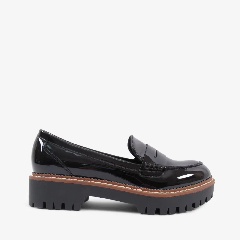 Sustainable Women's Recycled Material Loafers in Gray for Eco - Conscious ShoppersPARIS BLACK PATENT Sustainable Women's Recycled Material Loafers in Gray for Eco - Conscious ShoppersPARIS BLACK PATENT