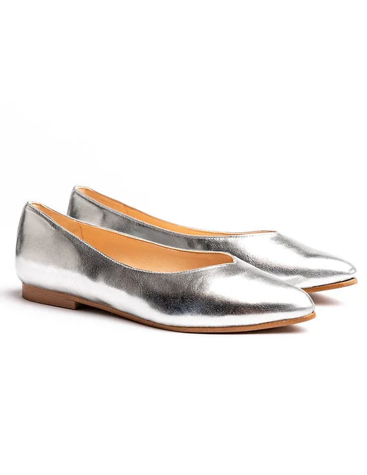Lightweight Mesh - Paneled Women's Oxfords in White for BreathabilityPointed Ballet Flat in Silver from Turf Lightweight Mesh - Paneled Women's Oxfords in White for BreathabilityPointed Ballet Flat in Silver from Turf