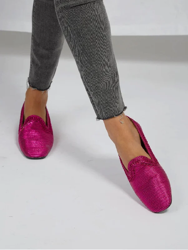 Slip - Resistant Women's Rubber - Sole Loafers in Navy for Wet ConditionsNY Metallic Vegan Loafers | Fuchsia Slip - Resistant Women's Rubber - Sole Loafers in Navy for Wet ConditionsNY Metallic Vegan Loafers | Fuchsia