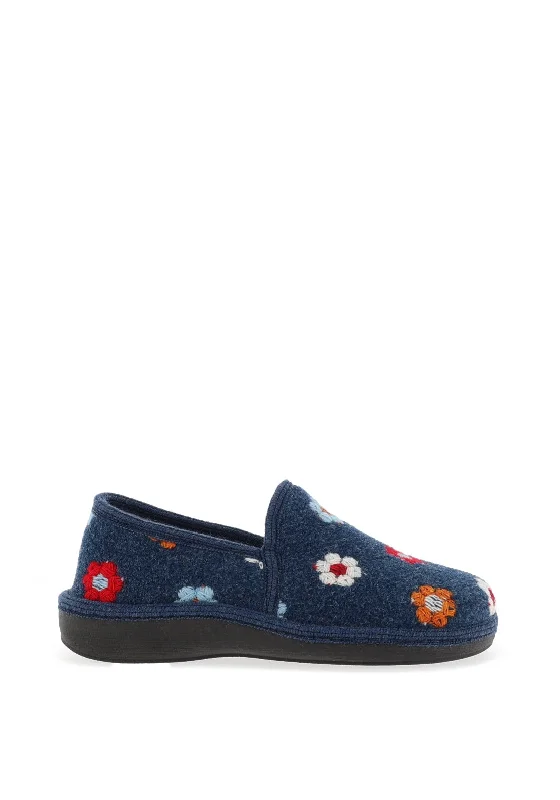 Women's Gel - Cushioned Slippers with a Soft Sole in Blue for All - Day Comfort Lunar Velvet Floral Print Slip On Slippers, Blue Women's Gel - Cushioned Slippers with a Soft Sole in Blue for All - Day Comfort Lunar Velvet Floral Print Slip On Slippers, Blue