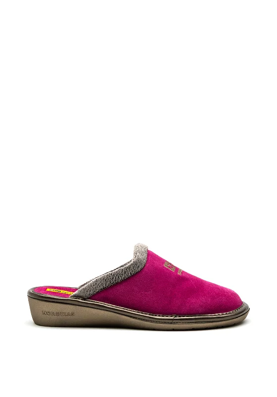 Women's Backless Slippers with a Furry Trim in Light Pink for a Cute and Casual Look Nordikas Womens Embroidered Logo Slip On Mule Slipper, Fuchsia Pink Women's Backless Slippers with a Furry Trim in Light Pink for a Cute and Casual Look Nordikas Womens Embroidered Logo Slip On Mule Slipper, Fuchsia Pink