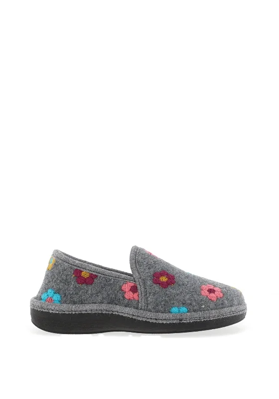 Women's Slippers with a Quilted Pattern in Gray for Added Style Lunar Velvet Floral Print Slip On Slippers, Grey Women's Slippers with a Quilted Pattern in Gray for Added Style Lunar Velvet Floral Print Slip On Slippers, Grey