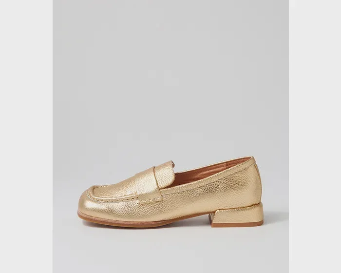 Women's Metallic Foil - Finish Loafers in Gold for a Glamorous Night Out Mollini Clarify Gold Tumble Leather Loafers Women's Metallic Foil - Finish Loafers in Gold for a Glamorous Night Out Mollini Clarify Gold Tumble Leather Loafers