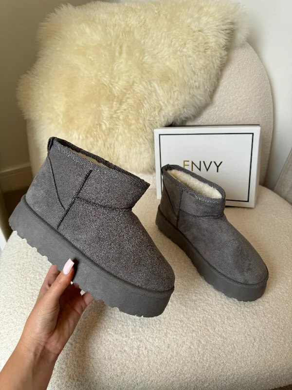 Women's Gel - Cushioned Slippers with a Soft Sole in Blue for All - Day Comfort DARCY GREY ULTRA PLATFORM ANKLE SLIPPER BOOTS Women's Gel - Cushioned Slippers with a Soft Sole in Blue for All - Day Comfort DARCY GREY ULTRA PLATFORM ANKLE SLIPPER BOOTS