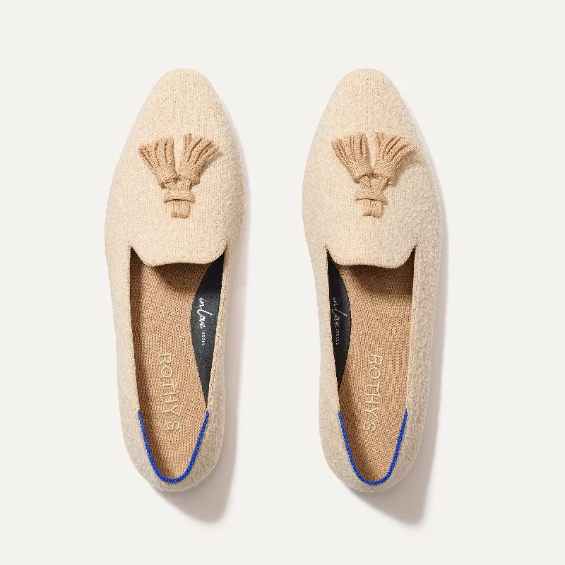 Women's Embroidered Floral Pattern Loafers in Beige for a Spring - Inspired Outfit The Almond Tassel Loafer - Toasty Bouclé Women's Embroidered Floral Pattern Loafers in Beige for a Spring - Inspired Outfit The Almond Tassel Loafer - Toasty Bouclé