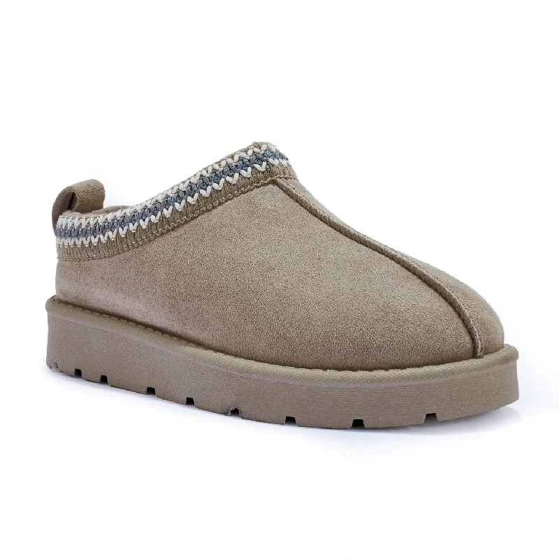 Women's Leather Slippers with a Hand - Stitched Design in Burgundy for Durability ROBYN TAUPE ULTRA MINI PLATFORM EMBROIDERED ANKLE SLIPPER BOOTS Women's Leather Slippers with a Hand - Stitched Design in Burgundy for Durability ROBYN TAUPE ULTRA MINI PLATFORM EMBROIDERED ANKLE SLIPPER BOOTS