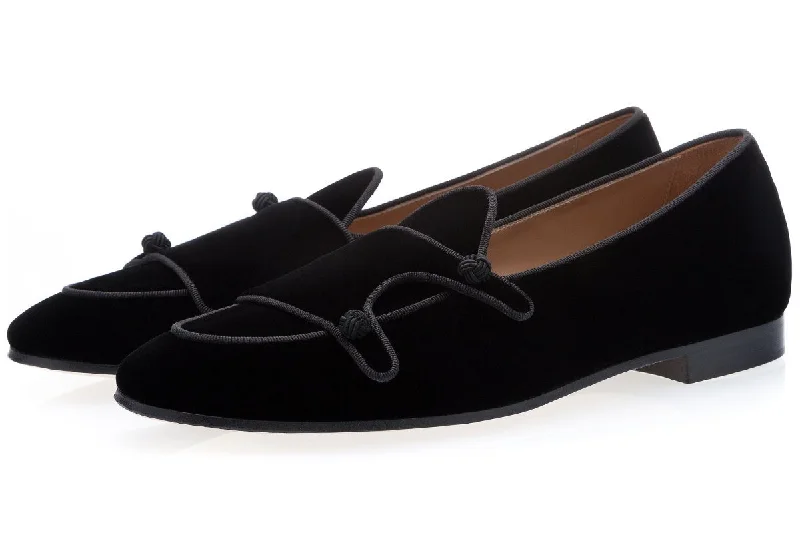 Women's Leather Slippers with a Hand - Stitched Design in Burgundy for Durability TANGERINE 7 VELOUR BLACK BELGIAN LOAFERS Women's Leather Slippers with a Hand - Stitched Design in Burgundy for Durability TANGERINE 7 VELOUR BLACK BELGIAN LOAFERS