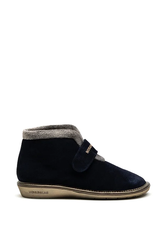 Women's Faux Fur Lined Slippers with Memory Foam Insoles in Pink for Cozy Nights Nordikas Womens Suede Velcro Strap Boot Slipper, Navy