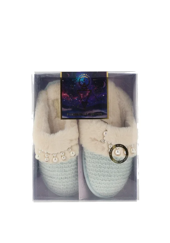 Women's Knitted Cable Pattern Slippers with a Non - Slip Sole in Cream for Indoor Comfort Something Special Ladies Pearl Embellished Plush Mule Slippers, Mint Women's Knitted Cable Pattern Slippers with a Non - Slip Sole in Cream for Indoor Comfort Something Special Ladies Pearl Embellished Plush Mule Slippers, Mint