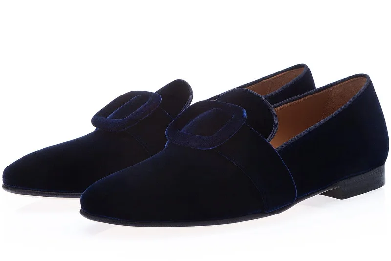 Women's Leather Slippers with a Hand - Stitched Design in Burgundy for Durability SAVOY VELOUR NAVY SLIPPERS Women's Leather Slippers with a Hand - Stitched Design in Burgundy for Durability SAVOY VELOUR NAVY SLIPPERS