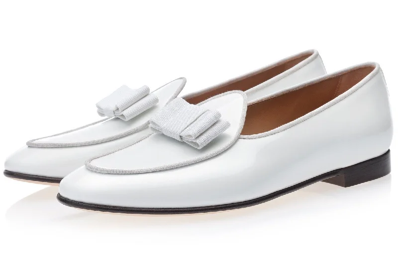 Women's Slippers with a Quilted Pattern in Gray for Added Style TANGERINE 3 PATENT WHITE BELGIAN LOAFERS Women's Slippers with a Quilted Pattern in Gray for Added Style TANGERINE 3 PATENT WHITE BELGIAN LOAFERS