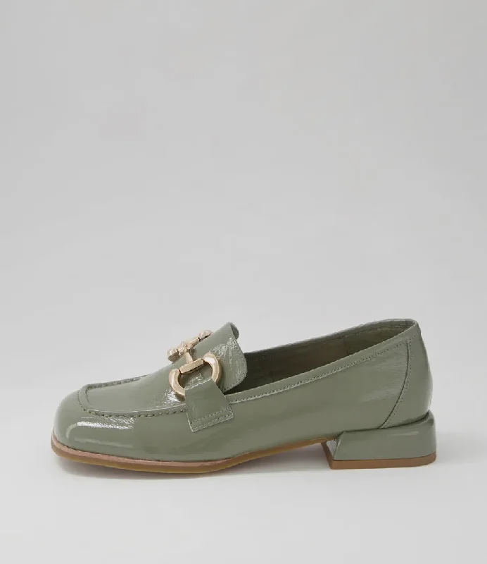 Women's Embroidered Floral Pattern Loafers in Beige for a Spring - Inspired Outfit Mollini Clozer Khaki Crinkle Patent Loafer Women's Embroidered Floral Pattern Loafers in Beige for a Spring - Inspired Outfit Mollini Clozer Khaki Crinkle Patent Loafer