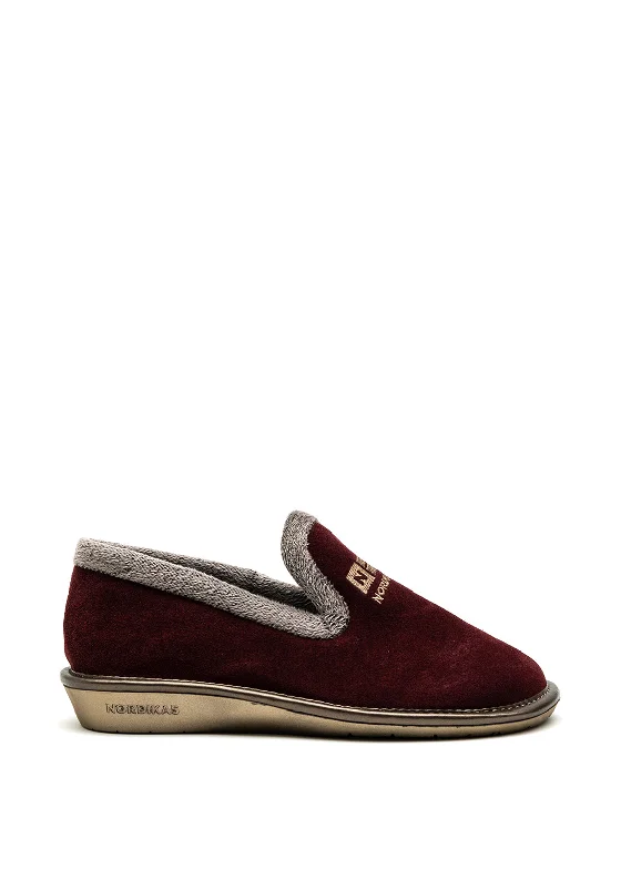 Women's Leather Slippers with a Hand - Stitched Design in Burgundy for Durability Nordikas Womens Suede Slip On Slipper, Wine Women's Leather Slippers with a Hand - Stitched Design in Burgundy for Durability Nordikas Womens Suede Slip On Slipper, Wine