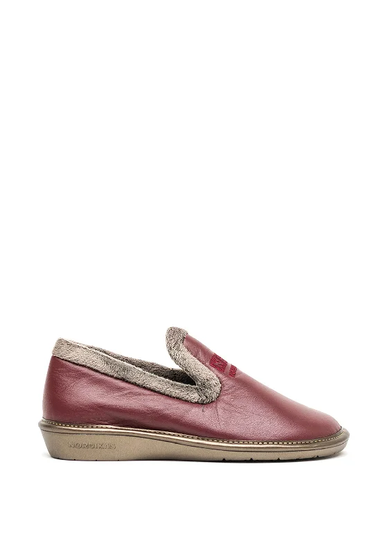 Women's Moccasin - Style Slippers with Fringe Detail in Brown for a Rustic Look Norkidas Leather Fabric Cuff Slippers, Wine