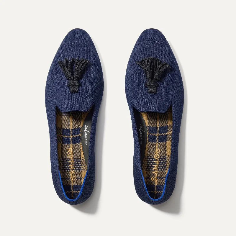 Women's Bow - Embellished Loafers in Red for a Feminine Touch The Almond Tassel Loafer - Deep Navy