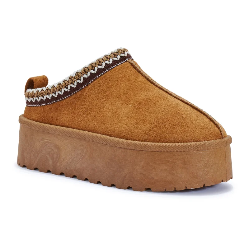Women's Leather Slippers with a Hand - Stitched Design in Burgundy for Durability HOLLIE ULTRA PLATFORM CHESTNUT EMBROIDERED ANKLE SLIPPER BOOTS Women's Leather Slippers with a Hand - Stitched Design in Burgundy for Durability HOLLIE ULTRA PLATFORM CHESTNUT EMBROIDERED ANKLE SLIPPER BOOTS