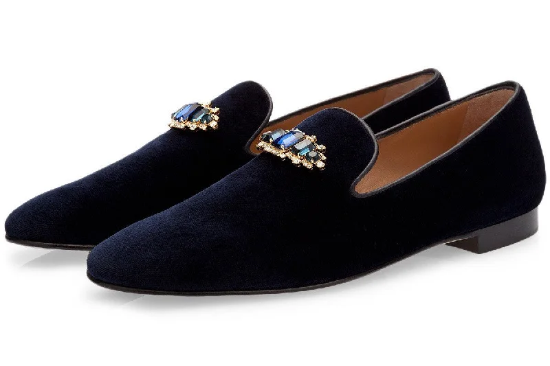 Women's Shearling Lined Slippers with a Fleece Upper in Tan for Ultimate Warmth JOEL VELOUR NAVY SLIPPERS Women's Shearling Lined Slippers with a Fleece Upper in Tan for Ultimate Warmth JOEL VELOUR NAVY SLIPPERS